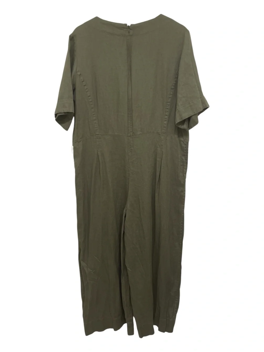 EVERLANE Linen Wrap Short-Sleeve Jumpsuit with Tie Waist in Kalamata - Size 14